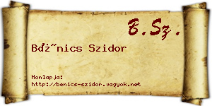 Bénics Szidor névjegykártya